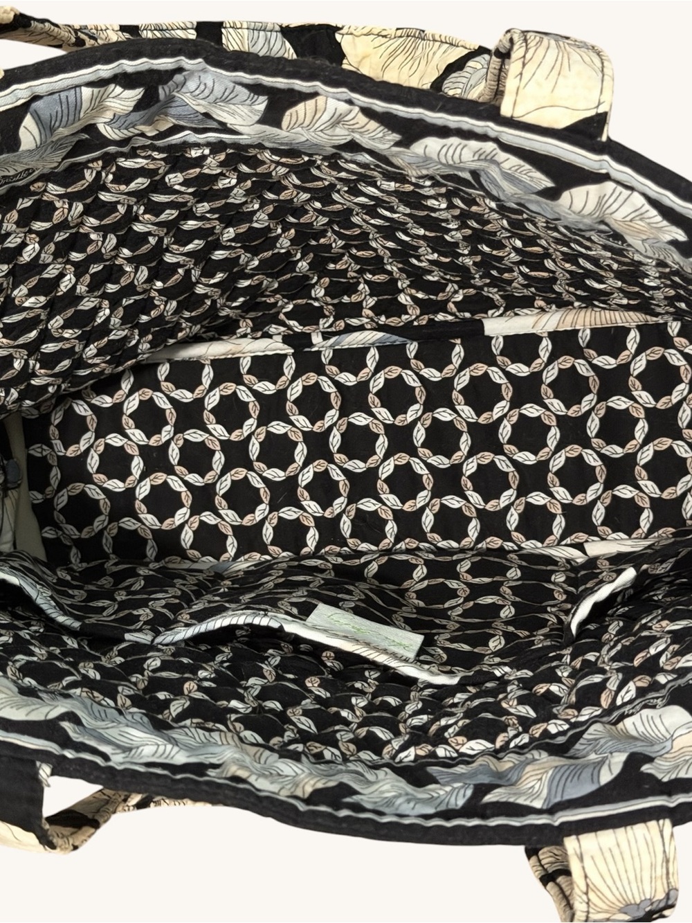 Vera Bradley Retired Camellia Black Blue Cream Floral Quilted Tote - Picture 4 of 12